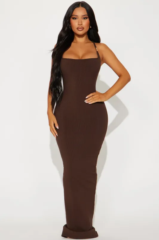 Nikki Snatched Maxi Dress - Chocolate sold by Fashion Nova