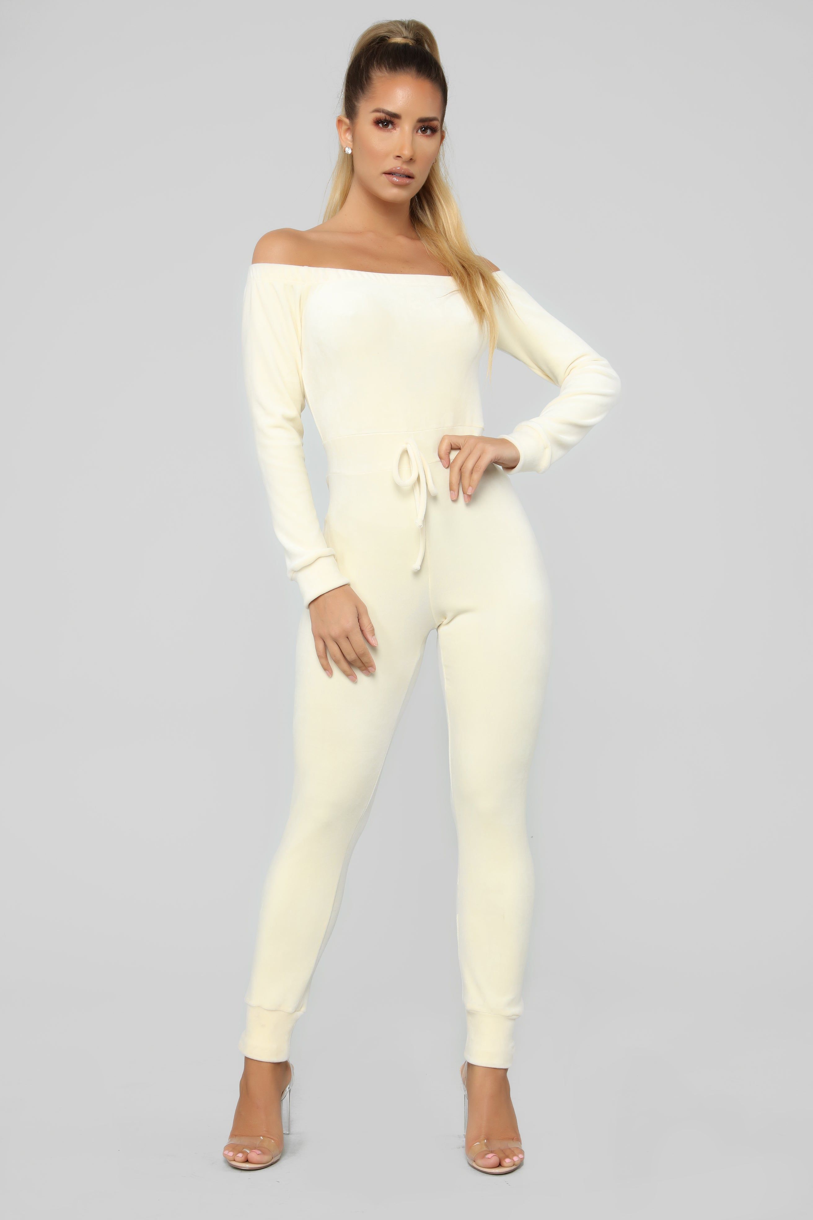 Need A Hug Velour Jumpsuit - Ivory sold by Fashion Nova