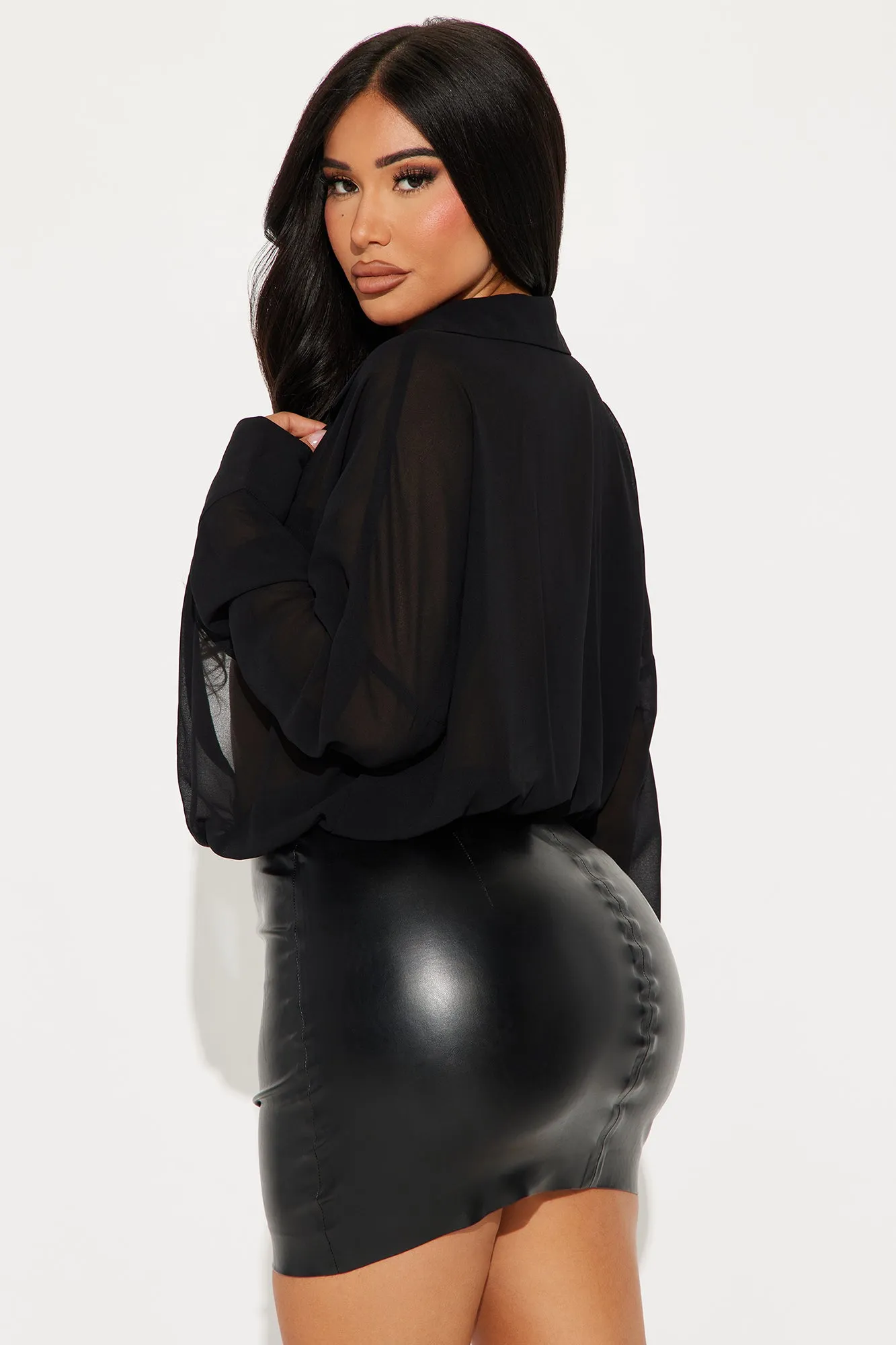 Money Moves Chiffon Bodysuit - Black sold by Fashion Nova product image thumbnail 4