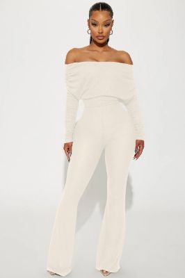 Yasmine Off Shoulder Sweater Jumpsuit - Cream sold by Fashion Nova