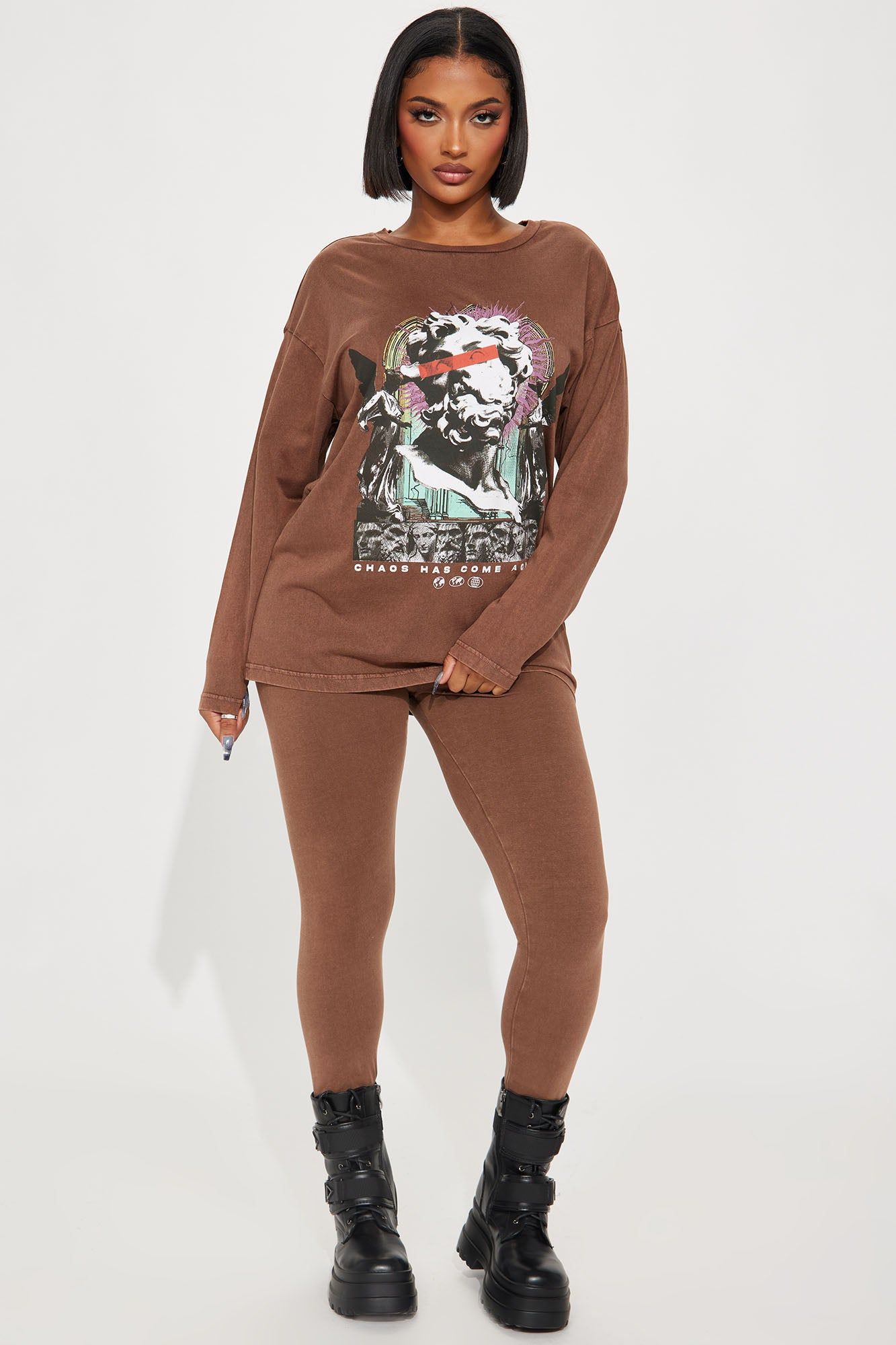 Statue Mineral Wash Legging Set - Brown sold by Fashion Nova