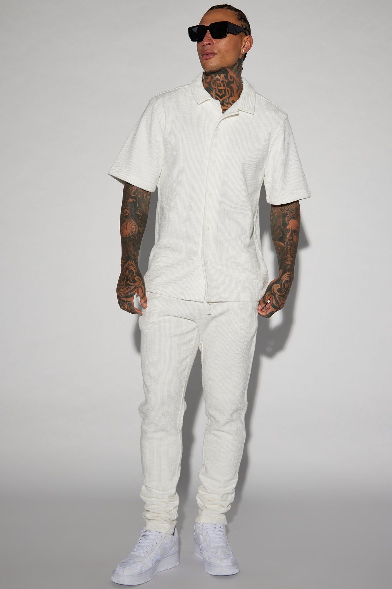 Dean Textured Short Sleeve Button Up Shirt - White sold by Fashion Nova product image thumbnail 5