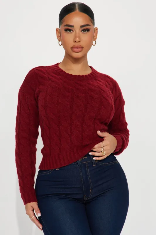 Serenity Cable Knit Sweater - Burgundy made by Fashion Nova