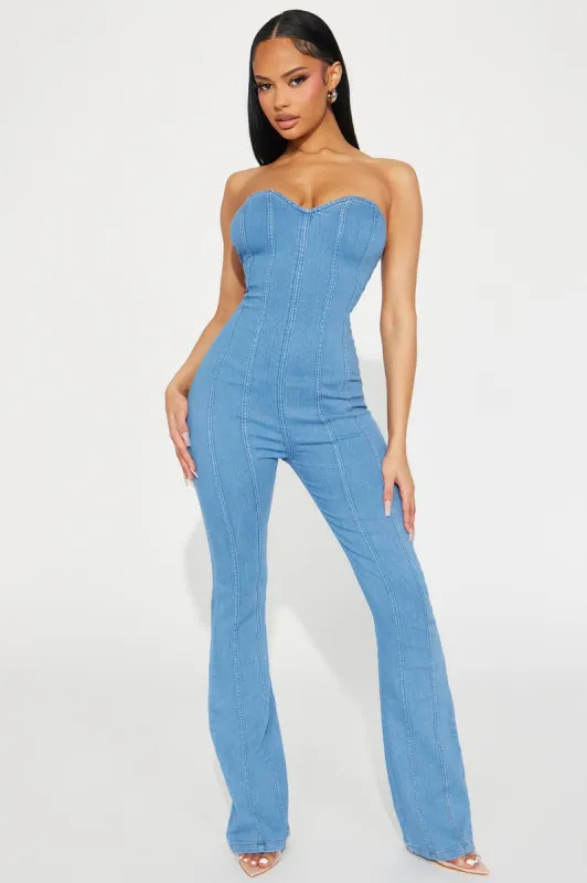 Catch Me Outside Denim Jumpsuit - Medium Wash sold by Fashion Nova