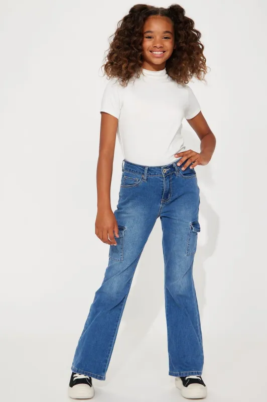 Mini Stare Away Flare Denim Cargo - Dark Wash sold by Fashion Nova