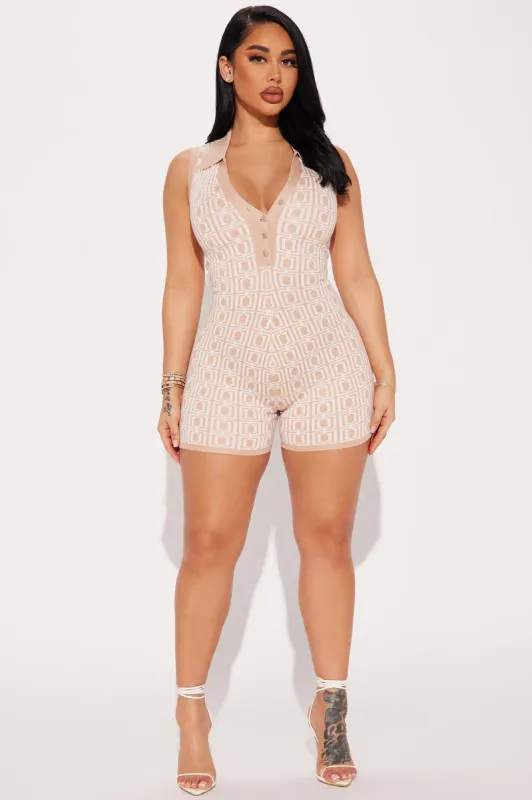 Feeling Something New Sweater Romper - Nude/combo sold by Fashion Nova