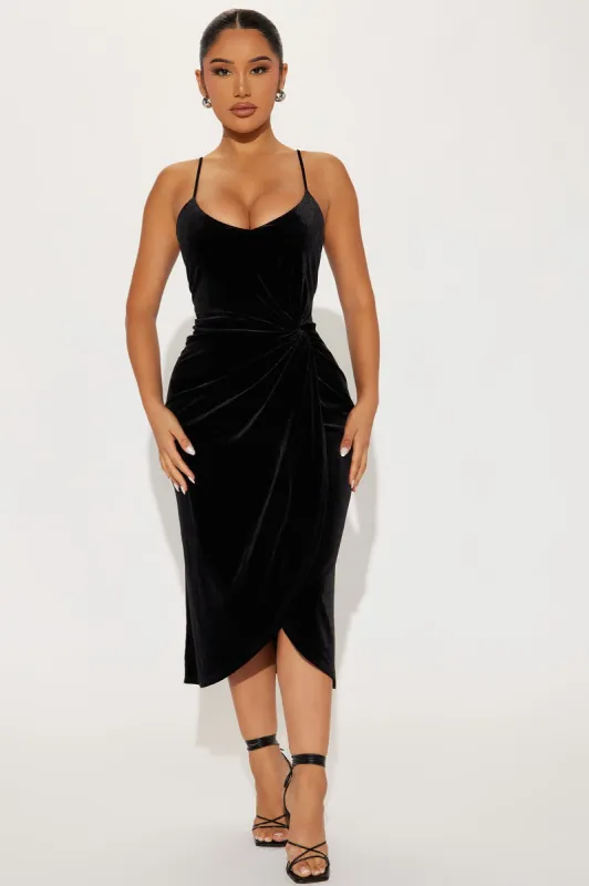 Manchester Velvet Midi Dress - Black sold by Fashion Nova