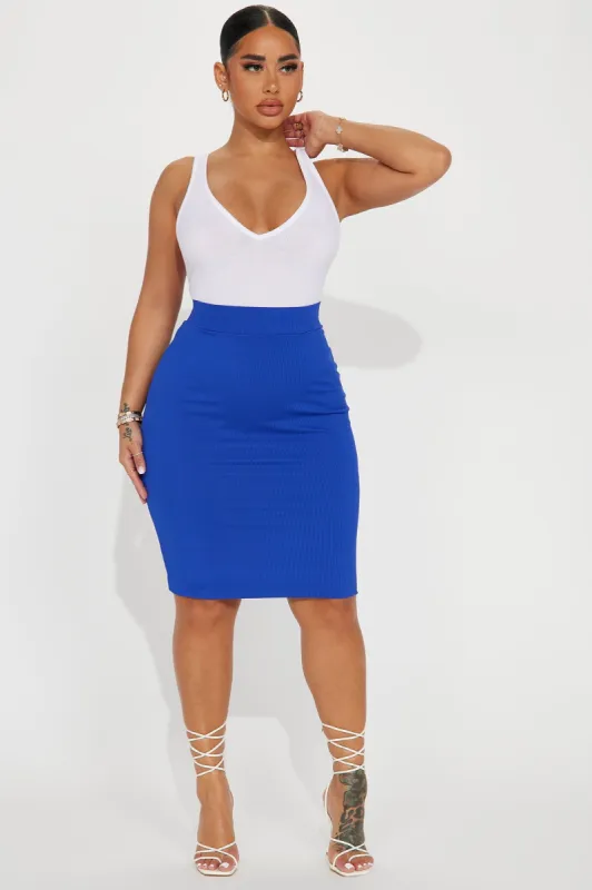 Julianna Ribbed Midi Skirt - Royal sold by Fashion Nova