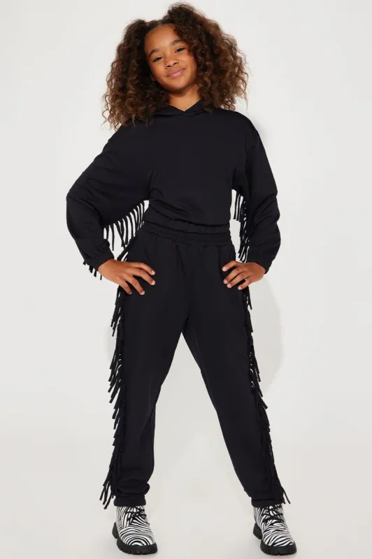 Mini Addison Fringe French Terry Lounge Jogger - Black made by Fashion Nova