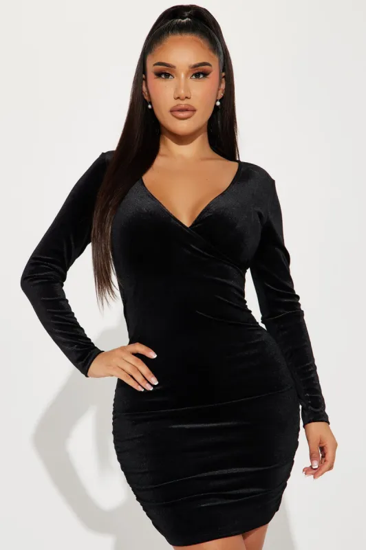 Kate Velvet Mini Dress - Black sold by Fashion Nova
