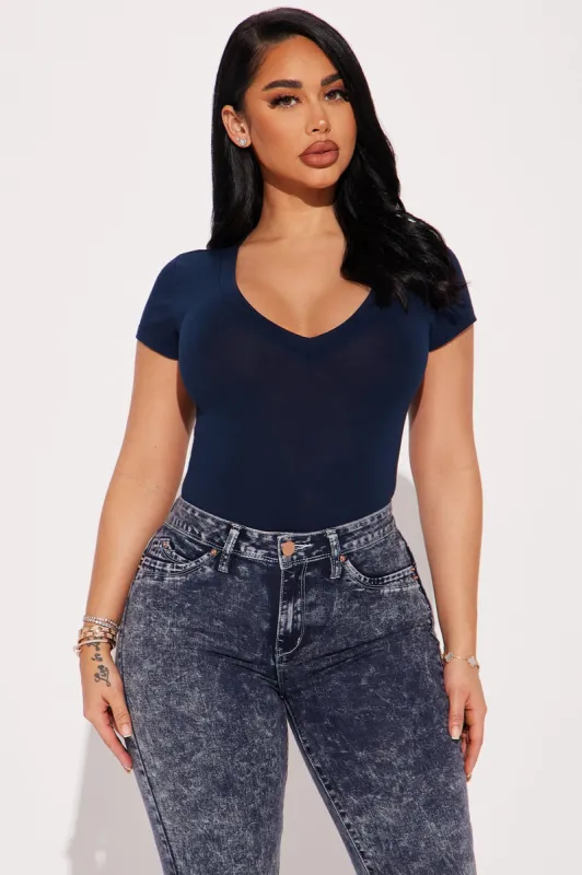 Ashley V-Neck Top - Navy sold by Fashion Nova