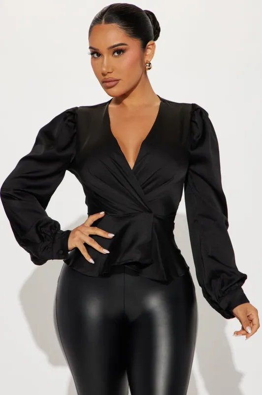 Linda Satin Blouse Top - Black sold by Fashion Nova