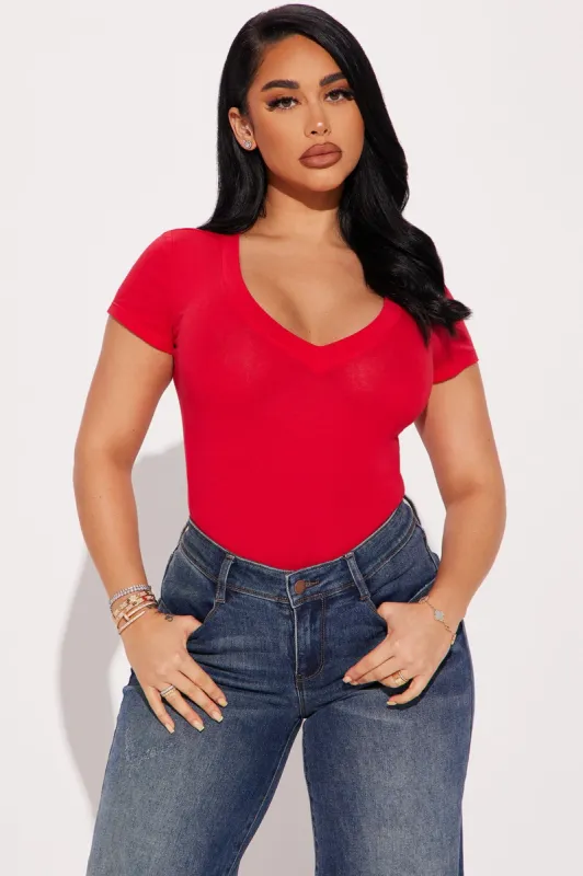 Ashley V-Neck Top - Red sold by Fashion Nova
