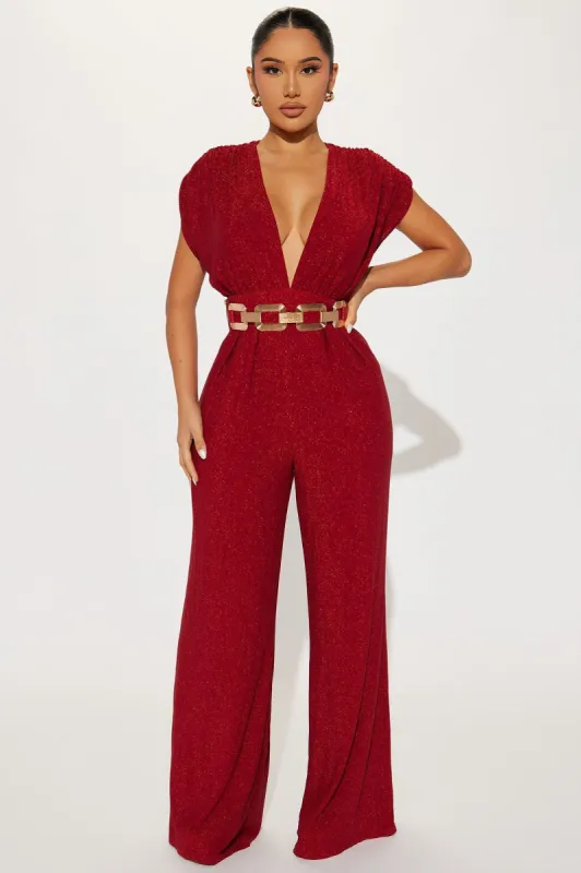 All That Sparkles Jumpsuit - Wine sold by Fashion Nova