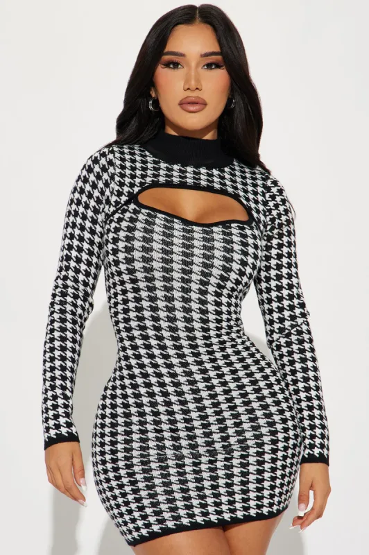 Sydney Sweater Mini Dress - Black/White sold by Fashion Nova