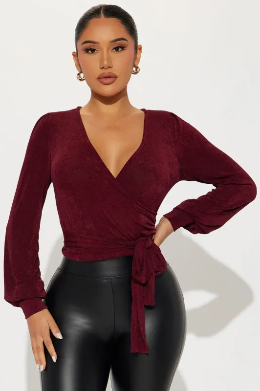 Harper Surplice Top - Wine sold by Fashion Nova