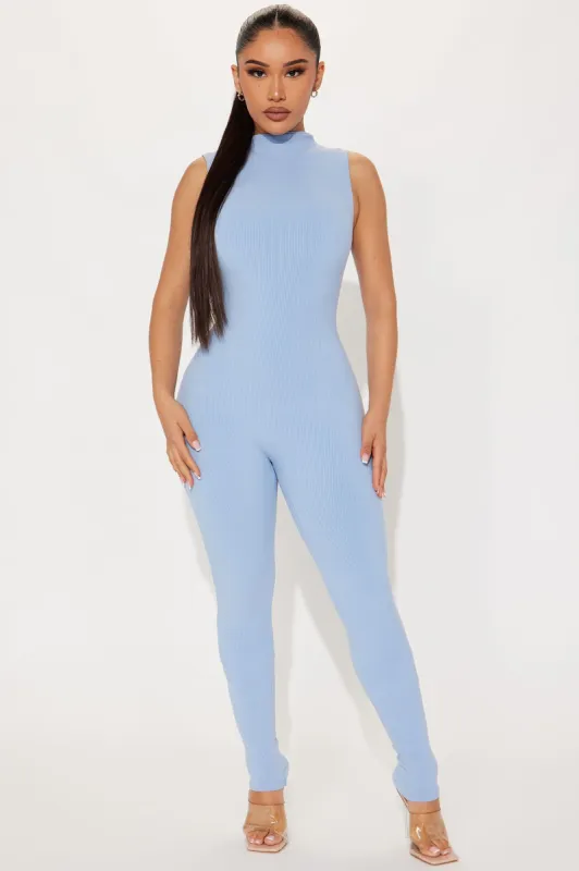 Amber Snatched Jumpsuit - Slate Blue sold by Fashion Nova