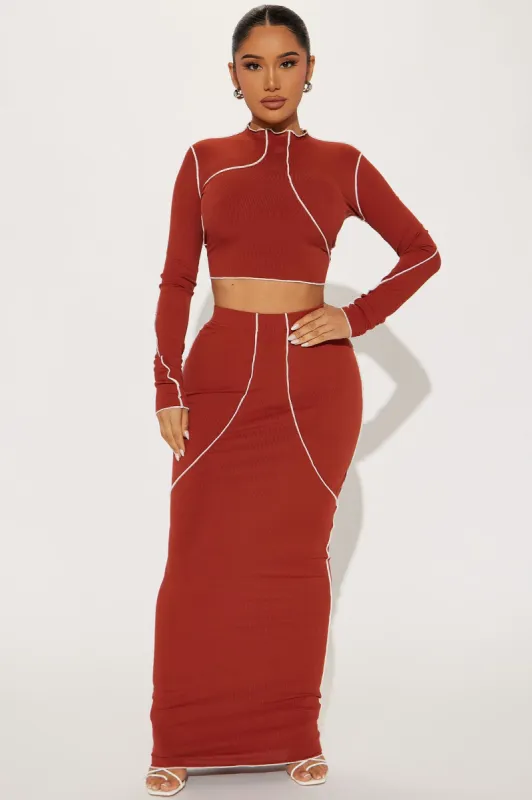 Take My Time Ribbed Skirt Set - Rust sold by Fashion Nova