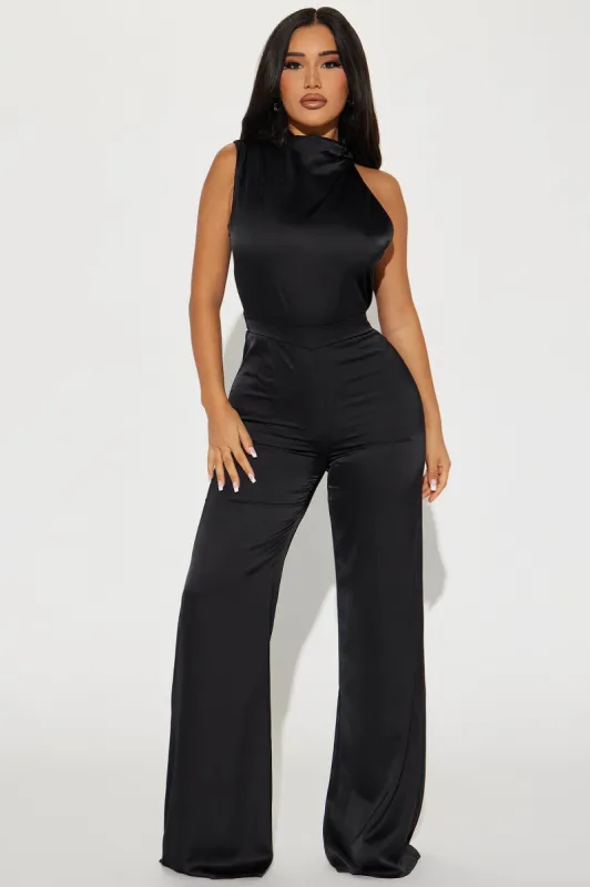 Put On A Show Satin Jumpsuit - Black sold by Fashion Nova
