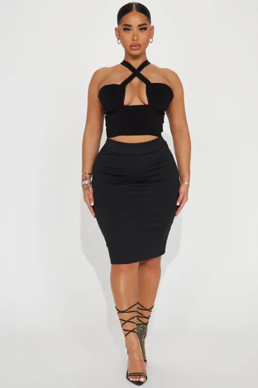 Julianna Ribbed Midi Skirt - Black sold by Fashion Nova