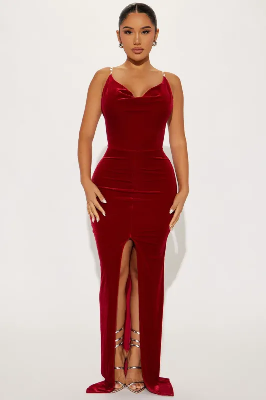 Your Best Shot Velvet Maxi Dress - Red sold by Fashion Nova