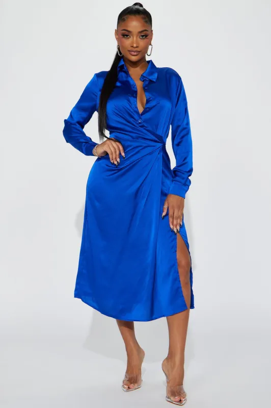 Isabella Satin Midi Dress - Royal sold by Fashion Nova
