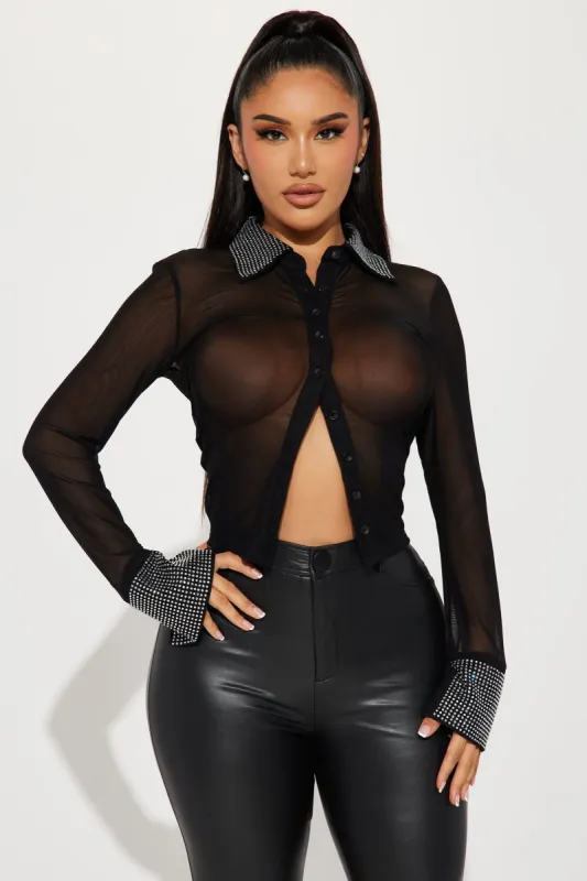 Made of Diamonds Mesh Shirt - Black sold by Fashion Nova
