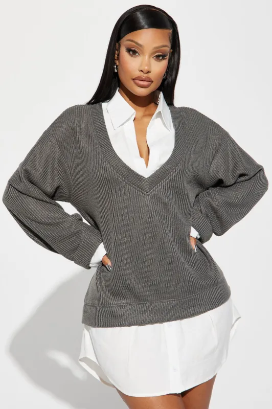 Gianna Sweater Mini Dress - Charcoal sold by Fashion Nova