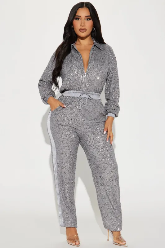 Only Your Sparkle Sequin Jumpsuit - Silver sold by Fashion Nova