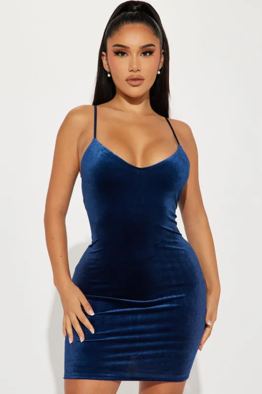 Anna Velvet Mini Dress - Navy sold by Fashion Nova
