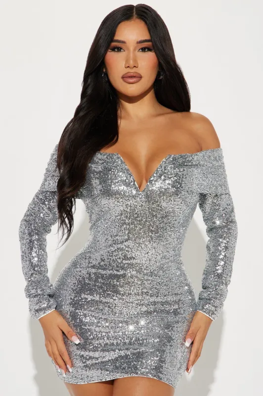 Gia Sequin Mini Dress - Silver sold by Fashion Nova