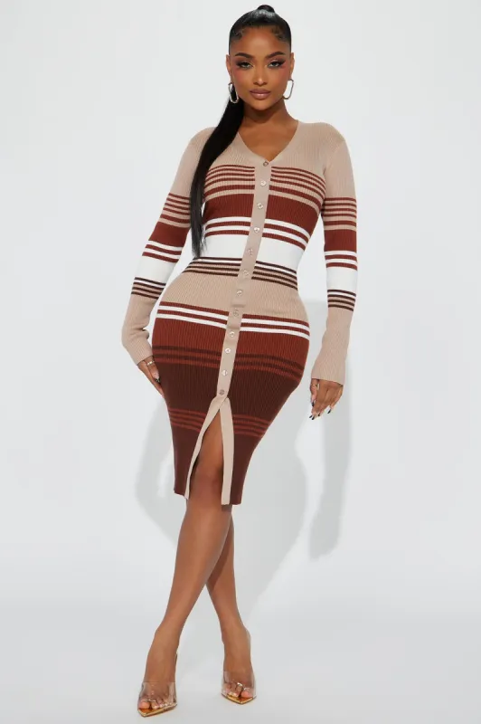 Daily Practice Sweater Midi Dress - Brown/combo sold by Fashion Nova