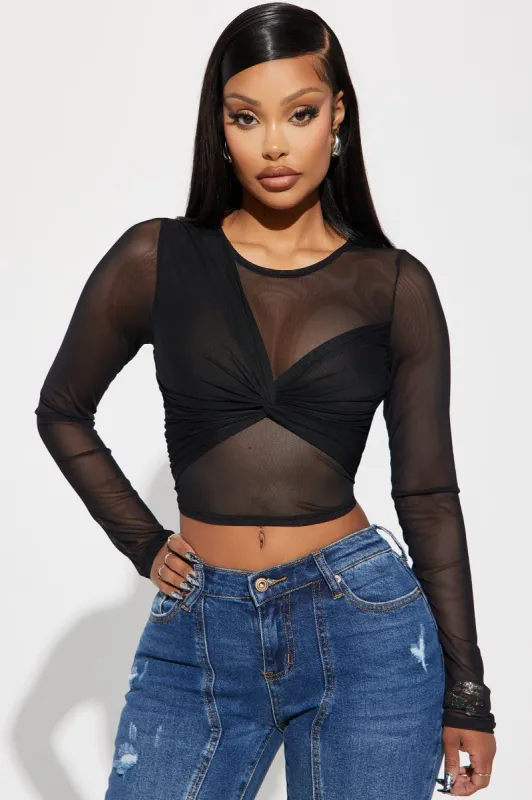 Twist Of Faith Mesh Top - Black sold by Fashion Nova