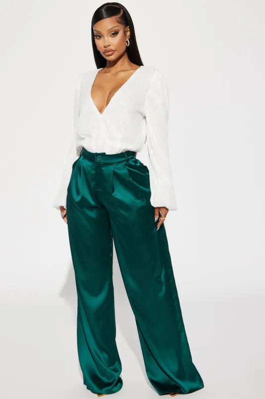 Adina Satin Trouser - Emerald sold by Fashion Nova