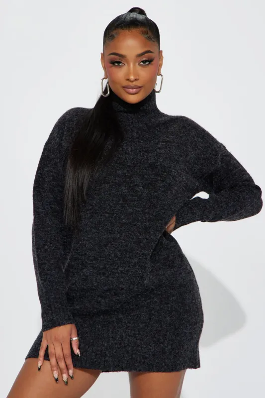 Manhattan Sweater Mini Dress - Charcoal sold by Fashion Nova