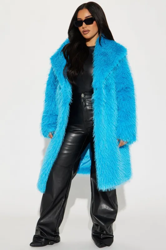 Poppin' Off Faux Fur Coat  - Blue sold by Fashion Nova