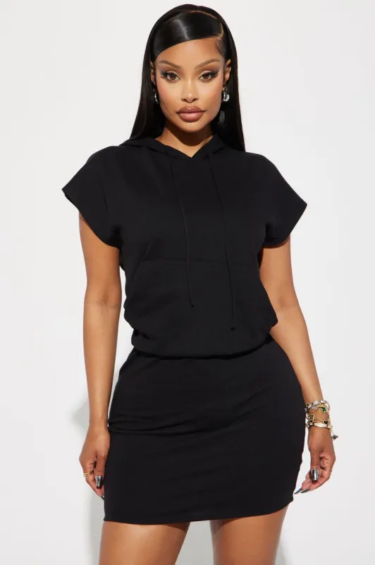 Marissa Hooded Mini Dress - Black sold by Fashion Nova