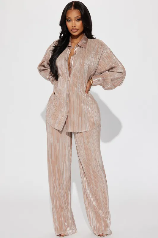 Stealing Hearts Metallic Pant Set - Mocha sold by Fashion Nova