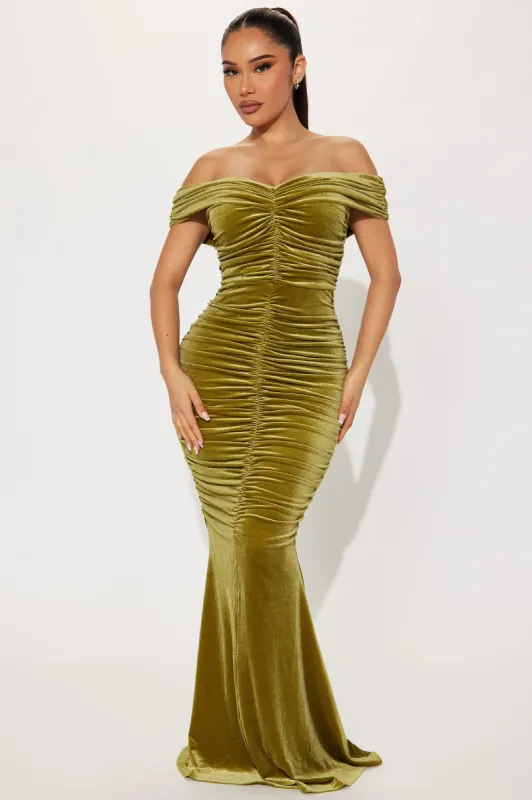 Karissa Velvet Maxi Dress - Chartreuse sold by Fashion Nova