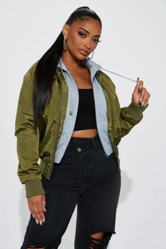Like No Other Hoodie Bomber Jacket - Olive sold by Fashion Nova