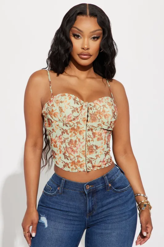 Brunch Fun Floral Corset Top - Sage/combo sold by Fashion Nova