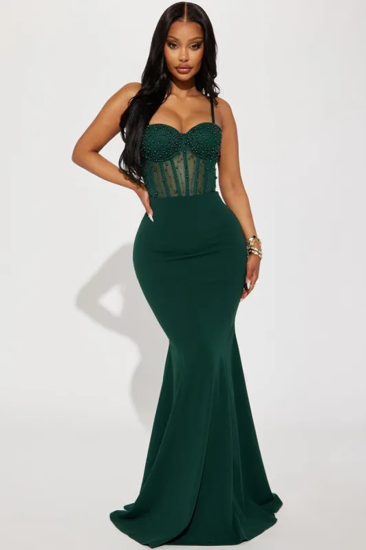 Bella Embellished Gown - Hunter sold by Fashion Nova