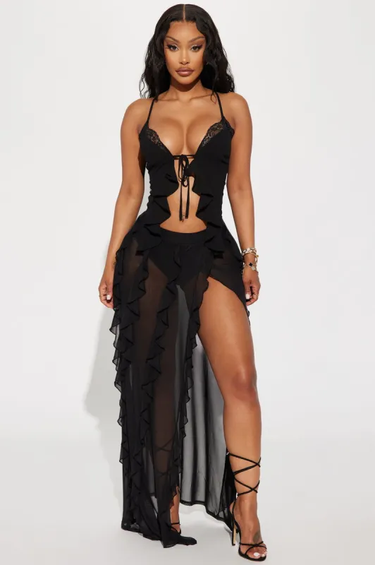 Lavish Nights Ruffle Maxi Skirt - Black sold by Fashion Nova