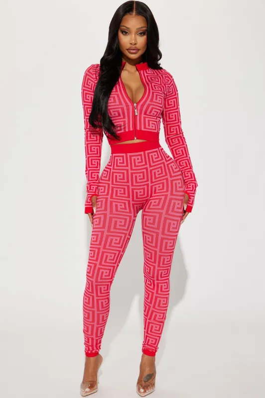 Late Morning Seamless Legging Set - Red/combo sold by Fashion Nova