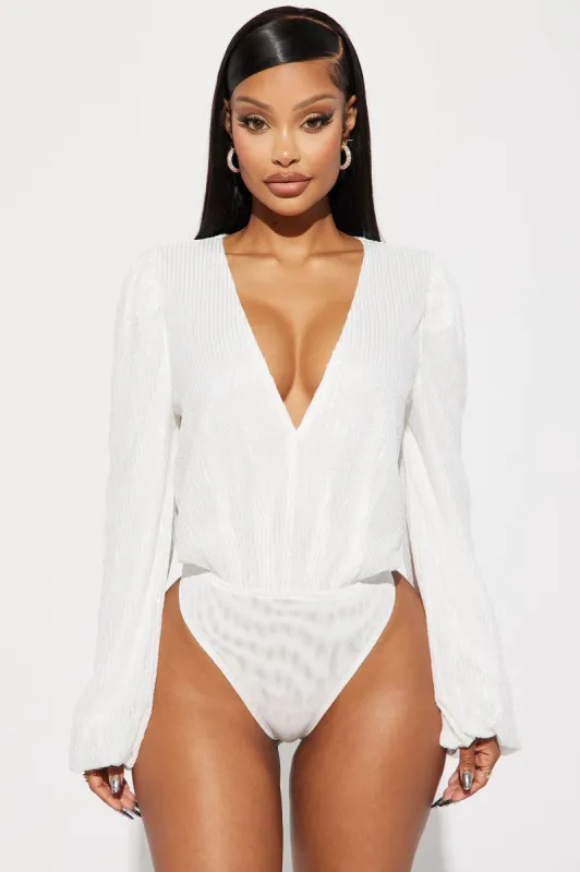 All That Glitters Sequin Bodysuit - White sold by Fashion Nova