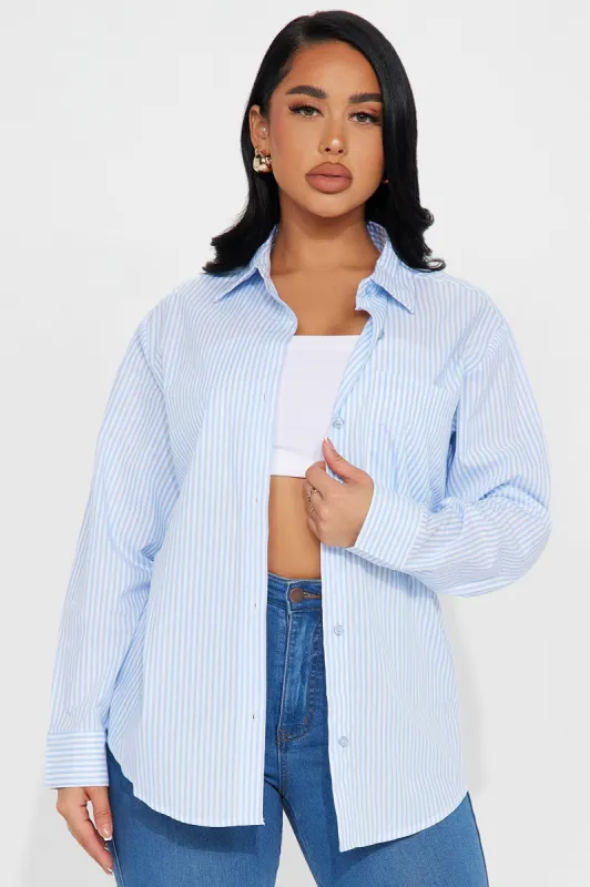 Nayeli Striped Poplin Shirt - Blue/combo sold by Fashion Nova