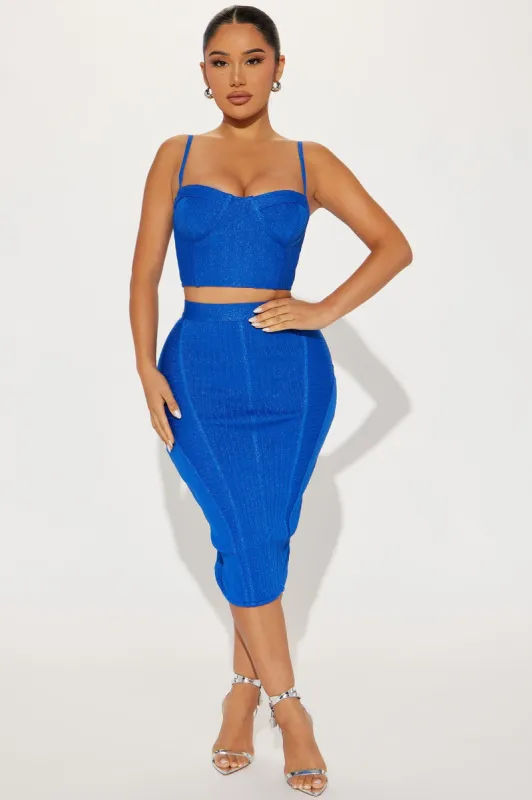 Ariel Metallic Bandage Skirt Set - Royal sold by Fashion Nova