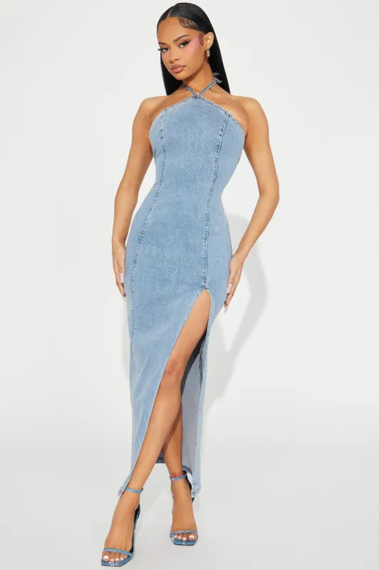 Allison Denim Maxi Dress - Light Wash sold by Fashion Nova