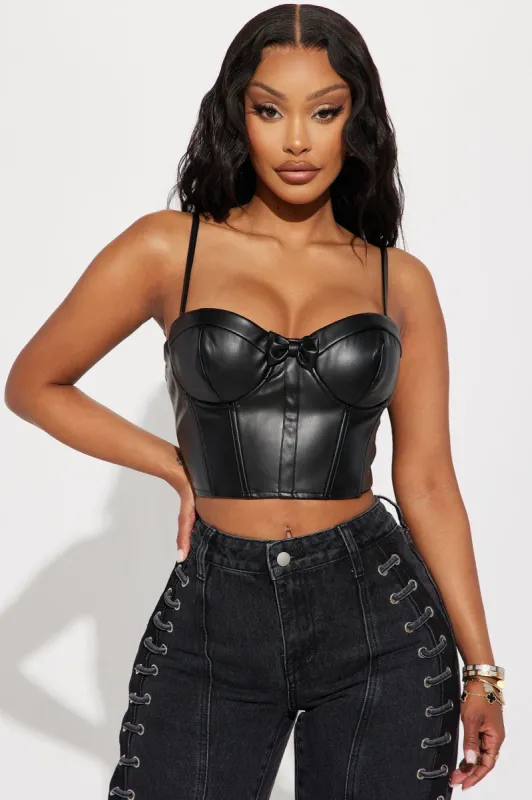 Alcott Faux Leather Corset Top - Black sold by Fashion Nova