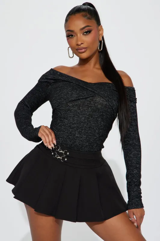 Kendall Off Shoulder Top - Charcoal sold by Fashion Nova